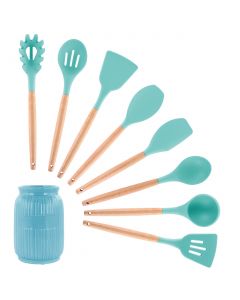 MEGACHEF SILICONE AND WOOD COOKING UTENSILS, SET OF 9 DIFFERENT COLORS