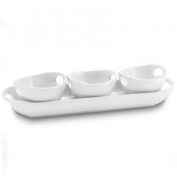 GIBSON ELITE GRACIOUS DINING 4-PIECE TIDBIT SERVING DISH IN WHITE