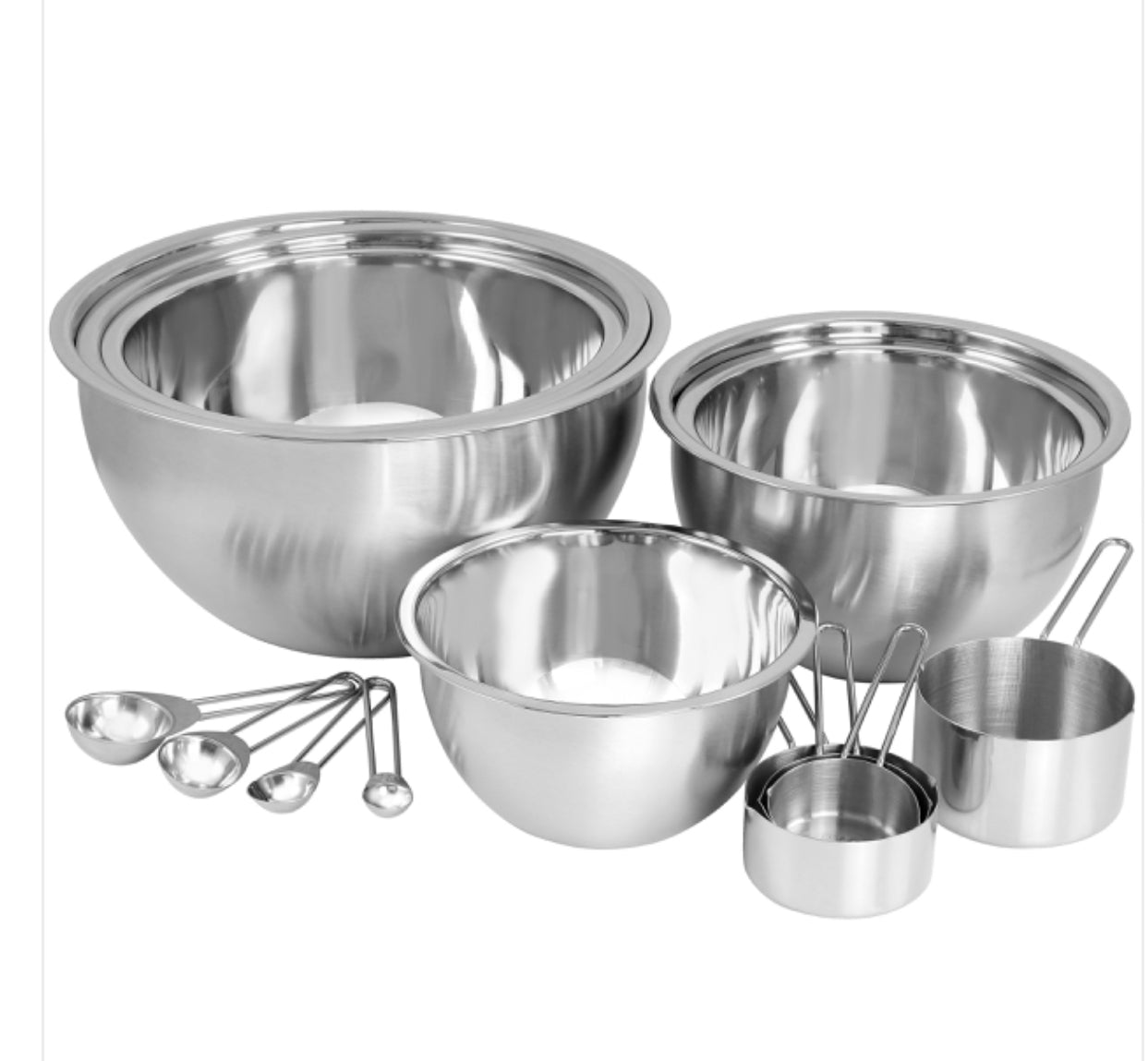 MEGACHEF 14 PIECE STAINLESS STEEL MEASURING CUP AND SPOON SET WITH MIXING BOWLS
