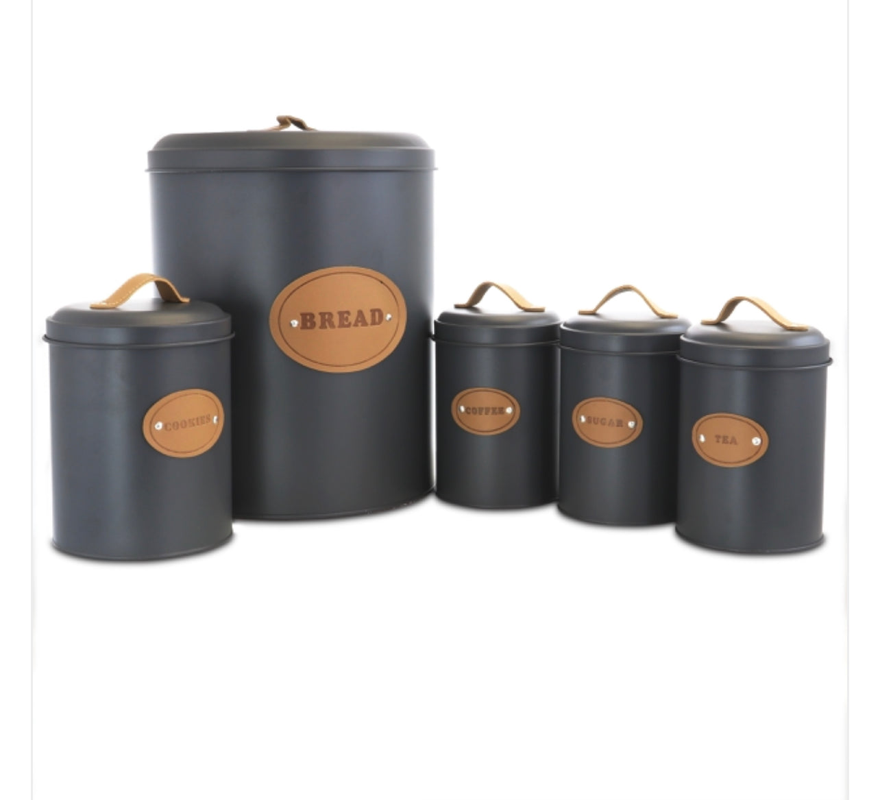 MEGACHEF KITCHEN FOOD STORAGE AND ORGANIZATION 5 PIECE CANISTER SET IN GREY