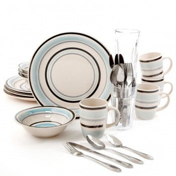 GIBSON HOME DELUXE ESSENTIALS 32PC DINNERWARE COMBO SET-BLUE