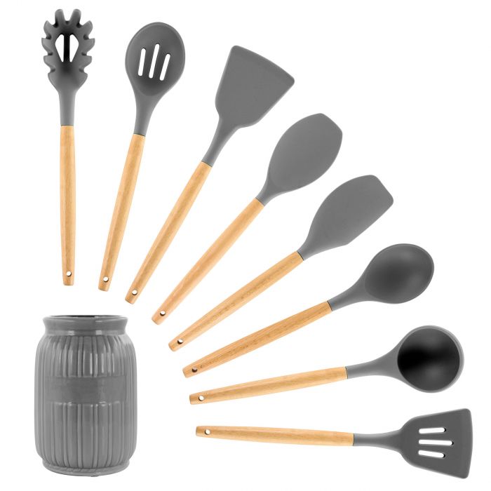 MEGACHEF SILICONE AND WOOD COOKING UTENSILS, SET OF 9 DIFFERENT COLORS