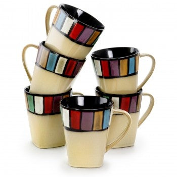 ELAMA MELANGE 6 PIECE 14 OUNCE MULTICOLORED STONEWARE MUGS