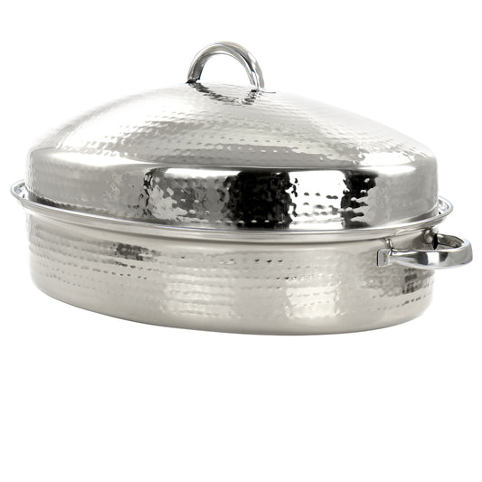 GIBSON HOME RADIANCE 15.5 INCH STAINLESS STEEL OVAL ROASTER WITH LID AND ROASTING RACK