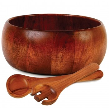 GIBSON HOME LARODA 3-PIECE SALAD BOWL SET, BROWN WOOD