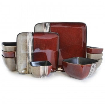 ELAMA DOWNTOWN LOFT 16 PIECE DOUBLE BOWL STONEWARE DINNERWARE SET WITH SERVICE FOR 4
