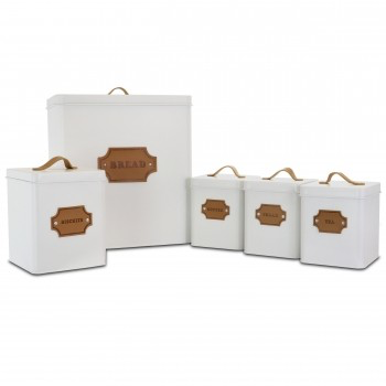 MEGACHEF KITCHEN FOOD STORAGE AND ORGANIZATION 5 PIECE CANISTER SET IN WHITE