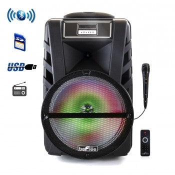 BEFREE SOUND 12 INCH BLUETOOTH RECHARGEABLE PORTABLE PA PARTY SPEAKER WITH REACTIVE LED LIGHTS