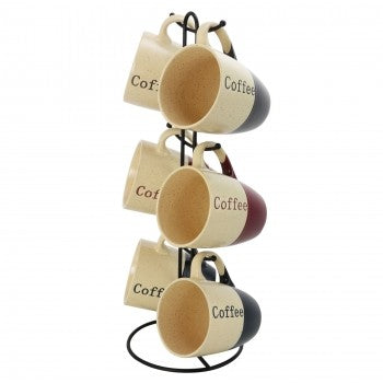 ELAMA COFFEE HOUSE 6-PIECE 12 OZ. MUG SET WITH STAND, ASSORTED COLORS