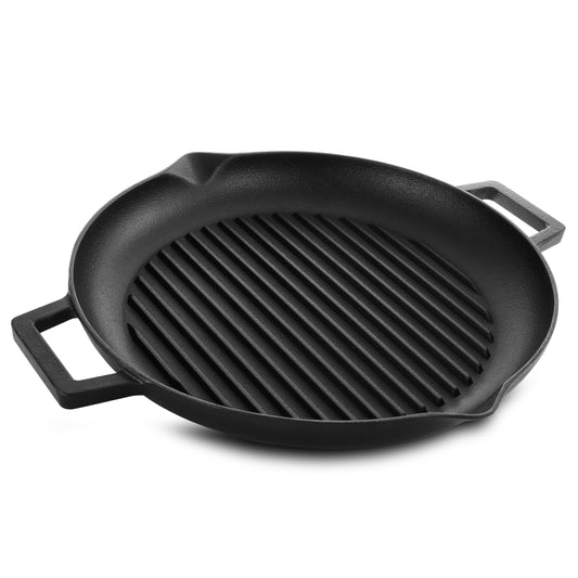 GIBSON GENERAL STORE ADDLESTONE 12 INCH PRESEASONED CAST IRON GRILL PAN WITH DUAL POURING SPOUTS