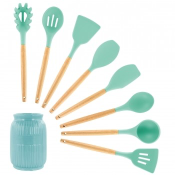 MEGACHEF SILICONE AND WOOD COOKING UTENSILS, SET OF 9 DIFFERENT COLORS